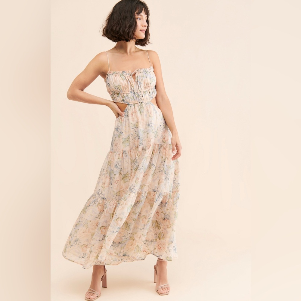 Astr Delicate Floral Maxi Dress in Cream and Pink